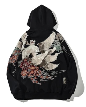 Висококачествена бродерия мъжки качулки Harajuku 100% памук жени с качулка суитчъри есента дълъг ръкав черен пуловер хлабав върховете