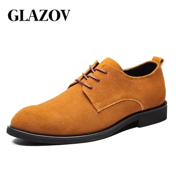 GLAZOV Brand 2019 пролетен велур кожени мъжки обувки Oxford Casual класически маратонки за мъжки удобни обувки голям размер 38-48