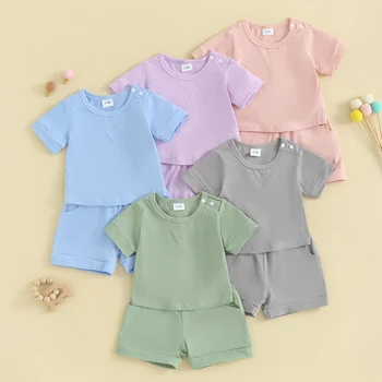 Citgeett Summer Infant Baby Boys Girls Shorts Set Тениска с къс ръкав Еластична талия Шорти Ежедневни дрехи