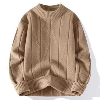 Мъжки пуловер 2023 нова есен и зима модерен кръг врата дълъг ръкав трикотажен пуловер случайни универсални върхове