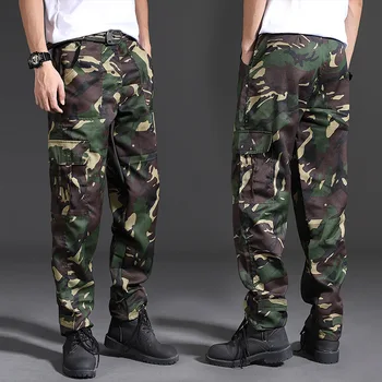 Гащеризони Мъже Baggy Военен Мъж Панталони Пролетна мода Камуфлаж Марка Multi-джобове Ежедневни памучни панталони