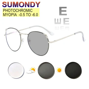 SUMONDY Фотохромни очила за късогледство -0.5 до -6 Жени Мъже Котка Уши Сплав Рамка Обезцветена оптика Рецепта Очила UF54