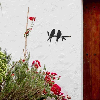 3D метална птица стена декорация стена висящи скулптура, птици на клон произведения на изкуството силует декор, стена орнамент знак за дома