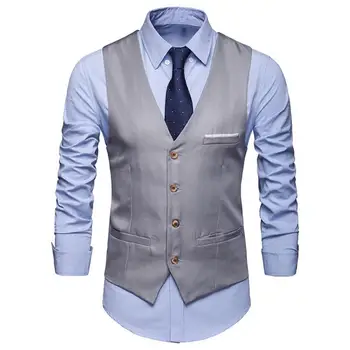 Лек популярен плътен цвят мъже бизнес жилетка мека текстура официална жилетка без ръкави за работа