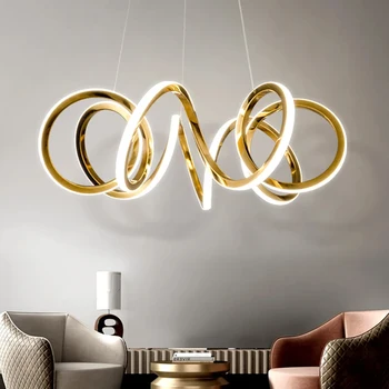 Модерен луксозен светло злато Led полилей за хол спалня трапезария кухня дизайн окачване лампа крива висулка светлина