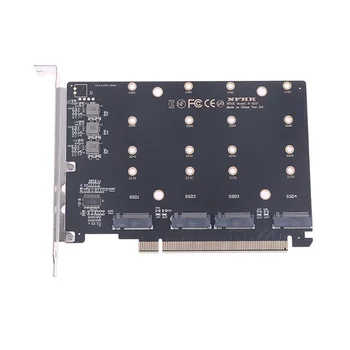 4 порт M.2 NVMe NGFF SSD към PCIe 5.0 x16 Сплит разширен адаптер карта твърд конвертор четец разширителна карта