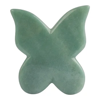 Персонализиран дизайн ръкохватка зелен авантюрин нефрит остъргване гуаша борда масаж на лицето масаж пеперуда форма гуа ша инструмент за лице