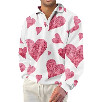 Love Print T Shirt Harajuku Мъжки върхове Ден на Свети Валентин облекло Мъжки суитчър дълъг ръкав пуловер върхове Y2k Streetwear 2024