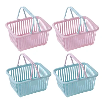 4Pcs кошница за пазаруване Детска кошница за хранителни стоки с дръжки Малки кошници за пазаруване на дребно за парти услуги, съхранение, кухня Преструвайте се