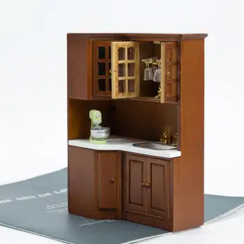 Дървена куклена къща мивка шкаф кухненска мивка мивка шкаф мивка мебели за 1/12 кукла къща декор аксесоар