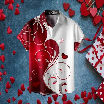 Мъжки ден на Свети Валентин отпечатани ежедневни ризи празнично парти носят мъжки бутон боди мъжки ризи пакет