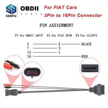 За Fiat 3 пинов OBD към OBD2 16Pin конектор адаптер за Fiat 3 пинов OBD 2 OBD2 автомобилен диагностичен автоматичен инструмент ODB2 OBD2 удължителен кабел