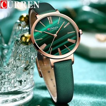 CURREN Дамски часовник Топ марка луксозно злато женски водоустойчив часовник окото естествена кожа гривна мода дами ръчен часовник 9076