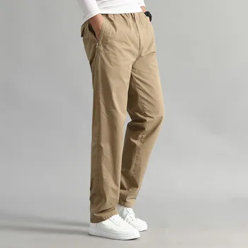 Мъжки ежедневни карго памучни панталони джоб хлабав прав крак панталони еластични работни панталони марка годни джогъри мъжки супер голям размер 5XL