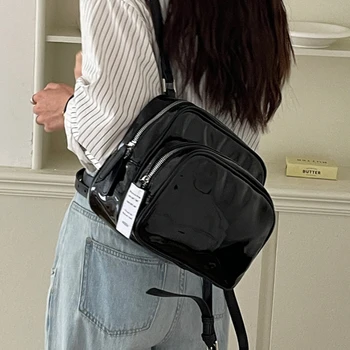 Лачена кожа Дамска малка раница Модни дами Пътуване през рамо чанти Случайни колежанки Ученическа чанта Женски чанти