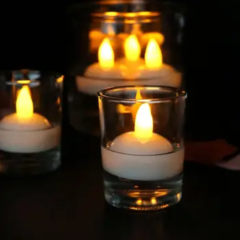 LED безпламъкова плаваща свещ Водоустойчива светкавица Tealights Свещи светлина за басейн СПА вана Сватбено тържество декор