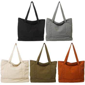 Дамски памук подплатени рамо чанта многофункционални прости общуване чанта плътен цвят сгъваеми дами момичета горната дръжка чанта