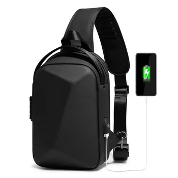 OZUKO Твърда черупка Мъжка чанта за рамо Многофункционална анти-кражба TSA Keyless Male Crossbody Bags Short Trip Chest Pack USB New