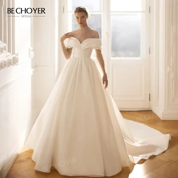 Сватбена рокля с дълъг ръкав 2024 Реколта скъпа сатен A-линия булката рокля принцеса BECHOYER EL296 плюс размер Вестидо де Нойва