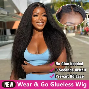 Yaki Straight Glueless Preplucked Human Wigs Ready To Go Kinky Straight Human Hair Wigs 13x4 Lace Frontal Wig 4x4 Closure Wigs