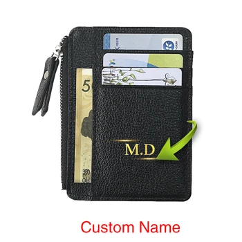 Име по избор Мини притежател на лична карта Притежател на бизнес кредитна карта Zipper малка монета чанта организатор случай чанта портфейл Пари за мъже Wome
