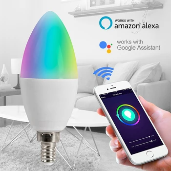 Tuya Zigbee 3.0 Интелигентна крушка за свещи E12 / E14 RGBCW 5W LED димер лампа Гласов контрол работи с Alexa Google Home Smart Home