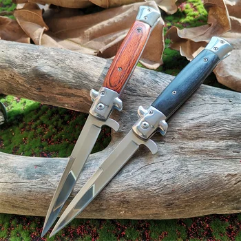 Италиански сгъваем нож огледало острие и цветна дървена дръжка тактически джобен нож открит лов къмпинг инструменти за самозащита