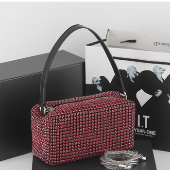 Луксозна червена кристална чанта за жени Диаманти чанта за рамо чанта дамска женска чанта Crossbody блестяща диамантена чанта 2023 Ново