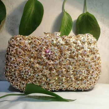 жени AB златен цвят кристал вечерна чанта камъни цвете Minaudiere чанти кристали съединител чанта сватба кристал чанти чанти