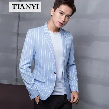 Високо качество раиран костюм яке мъжки едно парче яке корейски стил тънък мода тенденция красив тънък случаен костюм мъже яке