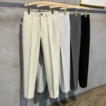 корейски стил есен зима плътен цвят заострени девет точки панталони мъжки британски тенденция тънък крак панталони случайни модерен панталони