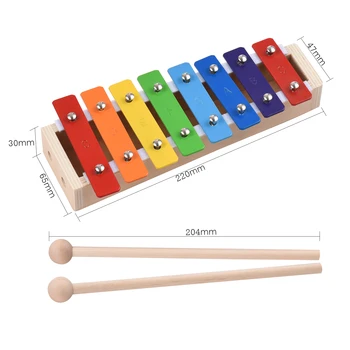 8 клавиша компактен размер ксилофон Glockenspiel с дървени чукове ударни музикален инструмент играчка подарък за деца