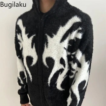 Bugilaku жакард качулка пуловер палто мъже и жени есен и зима хлабав двойка трикотаж тенденция