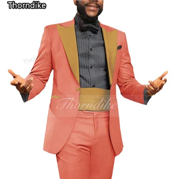 Thorndike 2022 Плътен цвят мъжки костюм костюм Gold Point ревера колан по поръчка тънък годни нетактичност с панталони младоженец костюм смокинг