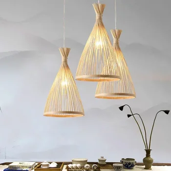 Модерен ръчно изработен бамбуков полилей ресторант кафене естествен ратан фитил E27 LED висулка лампи вътрешно осветление декорация