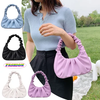 Плисирани дамски чанти Класическа текстура Деликатен творчески шик PU кожа женски елегантен малък съединител рамо чанта
