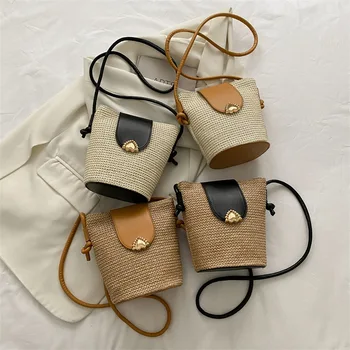 Обикновена сламена чанта монета мобилен телефон чанта дами дизайнер ваканция плаж кофа чанти за жени любов катарама рамо crossbody чанти