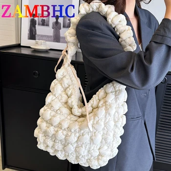 Candy Colors Big Capacity Quilted Nylon Plus Cotton Crossbody Bags for Women 2023 Trend Designer Подплатена нагъната чанта за рамо Ново