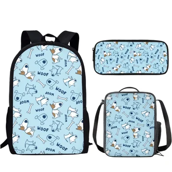 BELIDOME Смешно куче с костен дизайн Ученическа чанта 3бр / комплект за чанти за студентски книги Прекрасни момичета момчета случайни тенденция пътуване раница