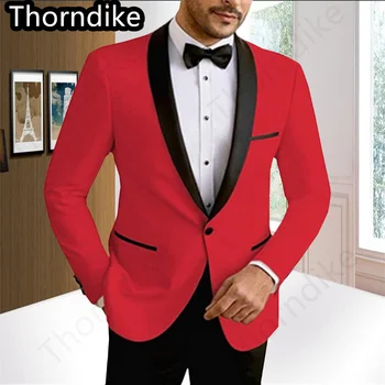 Торндайк 2 броя мъже костюми младоженец смокинги червени мъжки сватбени рокли абитуриентски бал баща и момче смокинги (яке + панталони) по поръчка