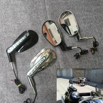 Pair черен / хром мотоциклет огледало мускул LED мигачи светлина Moto задно странични огледала случай за Harley V-ROD V ROD VRSCF