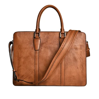 реколта висококачествена естествена кожа мъжки куфарче бизнес лаптоп чанта луксозна телешка офис рамо пратеник чанти