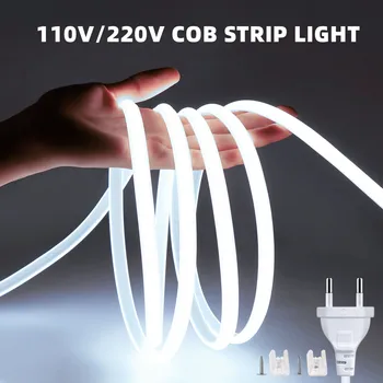 1-35m 110V / 220V COB Led лента за кухнята под килера кабинет Backligh осветление водоустойчива външна градинска лампа FOB лента