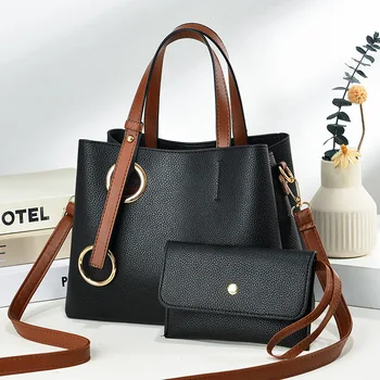 2023 Нов комплект от 2 части Дамска чанта Кожени луксозни чанти Дамска чанта за рамо Дизайнер Рамо Crossbody чанти с портфейл