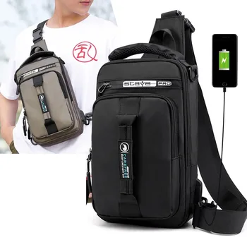 Водоустойчива чанта за рамо с голям капацитет многофункционална чанта Crossbody Men USB зареждане на гърдите Пакет Кратко пътуване Messengers гърдите чанта