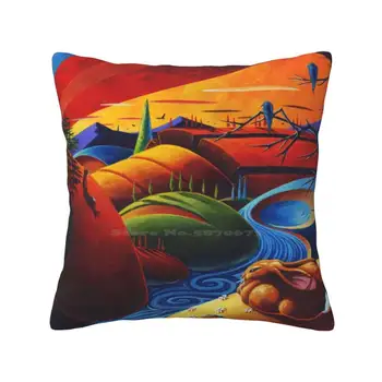Evening Disquiet Fashion Sofa Throw Pillow Cover Pillow Калъфка Пейзаж Fox Colourful Bright Vivid Surreal Стилизирана червена вода