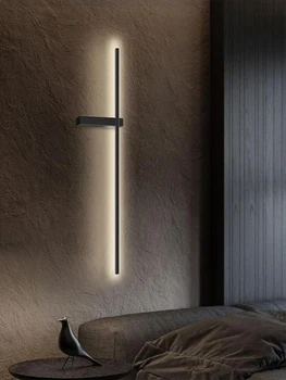 Модерна дълга лента Метална стенна лампа за хол спалня нощни стълби Коридор домашен декор черен Минималистична LED нощна светлина