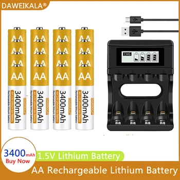 AA батерия 1.5V акумулаторна 3400mAh литиево-йонна батерия AA батерия за вентилатор на мишка с дистанционно управление Електрическа играчка с USB зарядно устройство