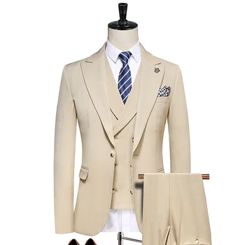 (яке+жилетка+панталони) Бутиков чист цвят мъжки бизнес официален костюм Комплект от три части и комплект от две части младоженец сватбена рокля S-5XL