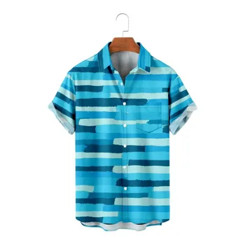 Casual хавайски риза за мъжка мода зашити ивици риза 3D печат уютен къс ръкав плаж извънгабаритни дрехи